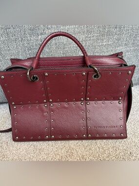 Plinio Visona Burgundy Studded Leather Satchel